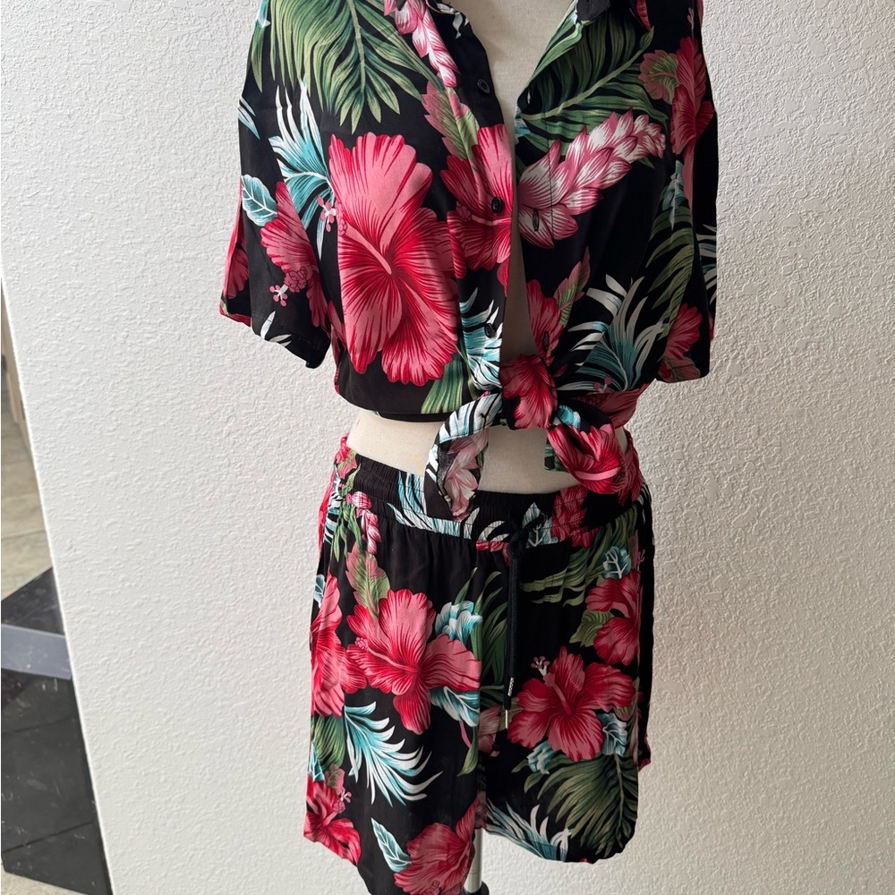 EISHOPEER Unisex Flower Hawaiian Set Casual Short Sleeve Shirt and Shorts Small - Picture 8 of 13